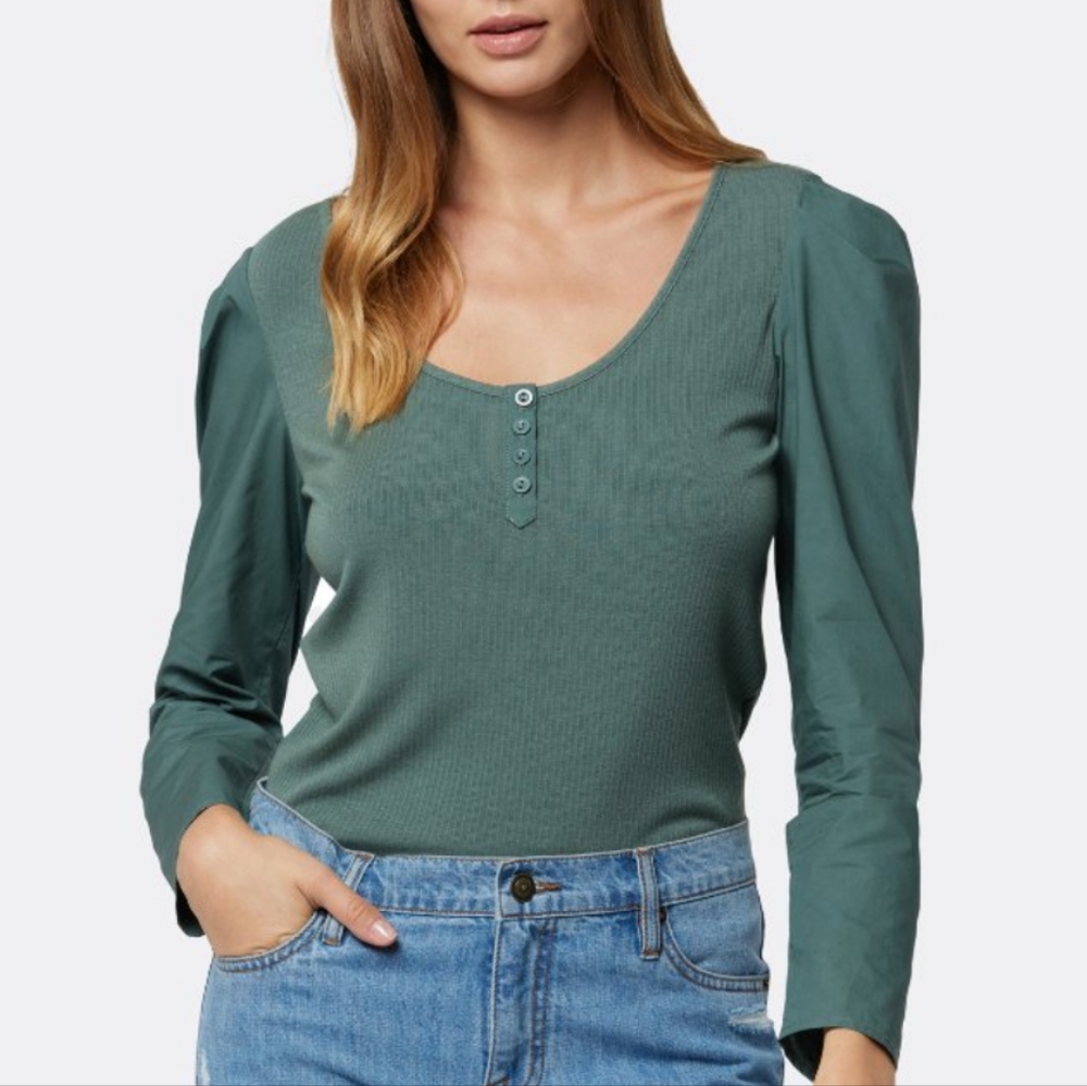 NWT Joie Nadine Long Sleeve Top In Silver Pine Blue 4X